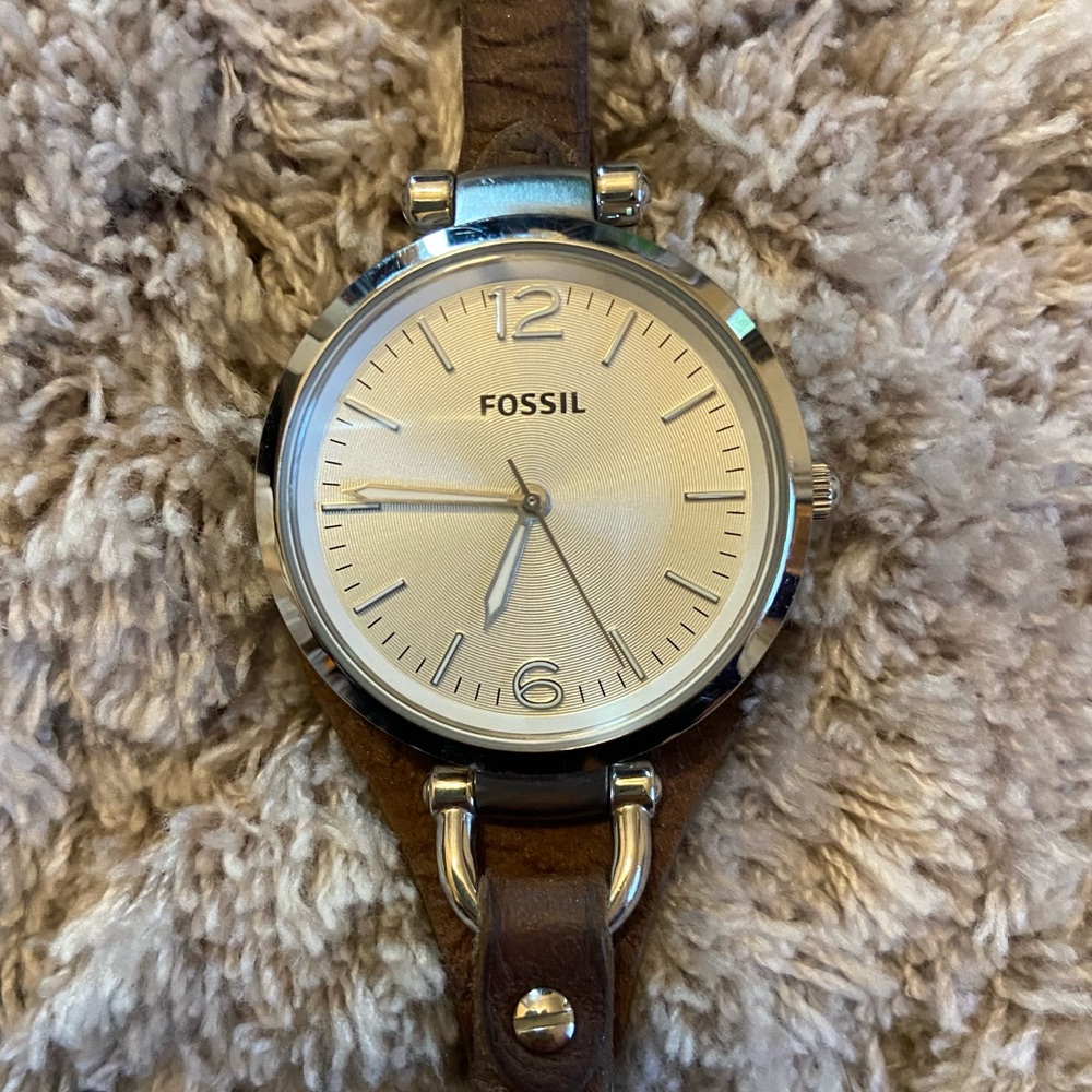 Brown Leather, White Face Fossil Watch Gem